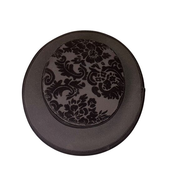 Talbots Women’s Black Velvet & Damask Wide Brim Hat Elegant Floral Pattern main image 8